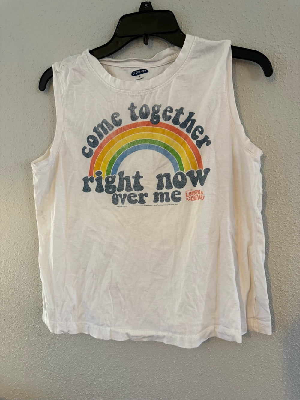Old Navy Beatles ' White Rainbow Graphic Muscle Tank
